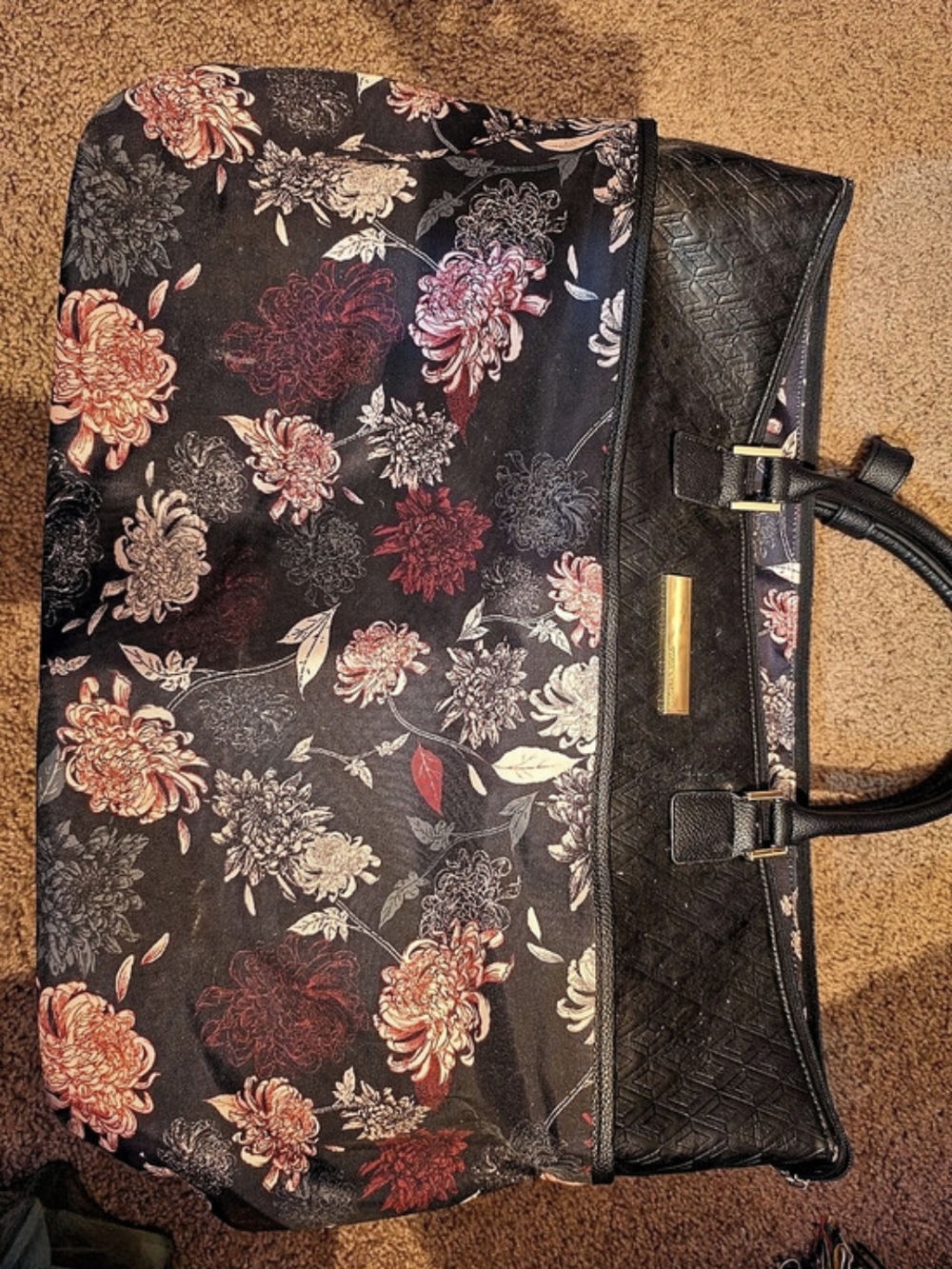 Vince Camuto Floral Tote in Black & Pink